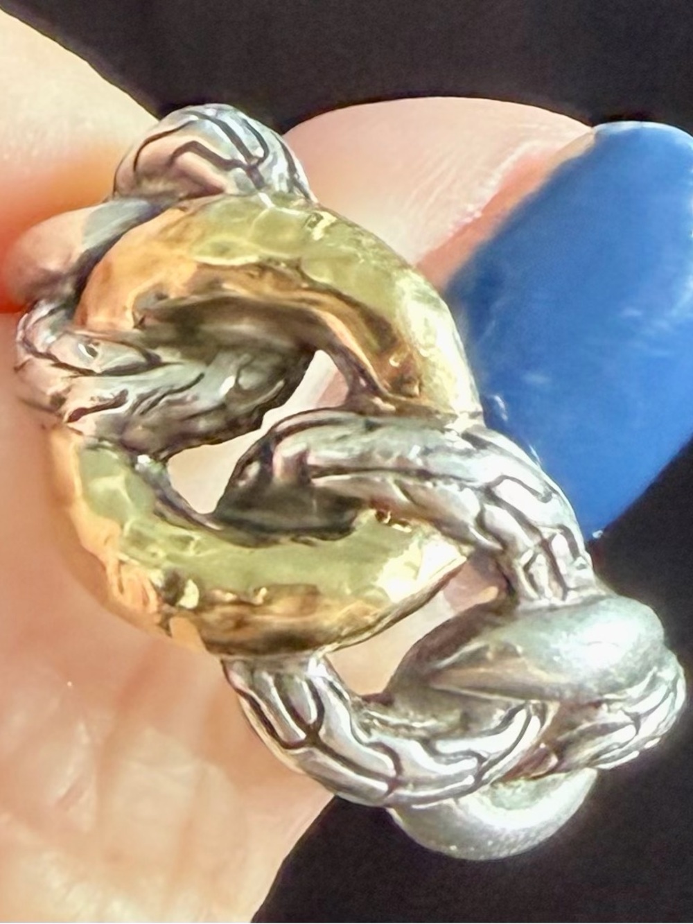 John Hardy Mixed Metal Chain Link Ring in Silver and Gold, size 7